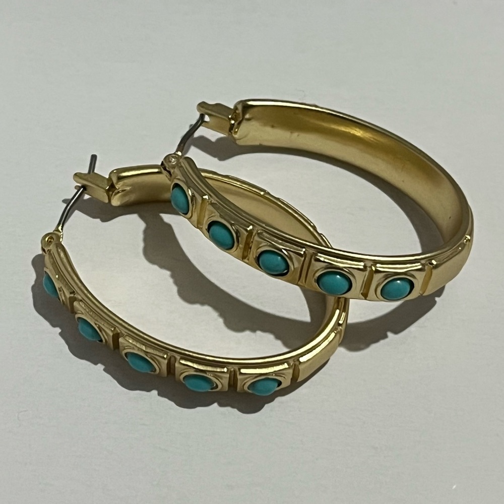 Gold Hoop Earrings with Turquoise Accents